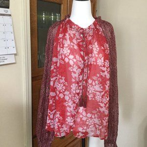 Free People floral Blouse with tassel ties at the front size medium